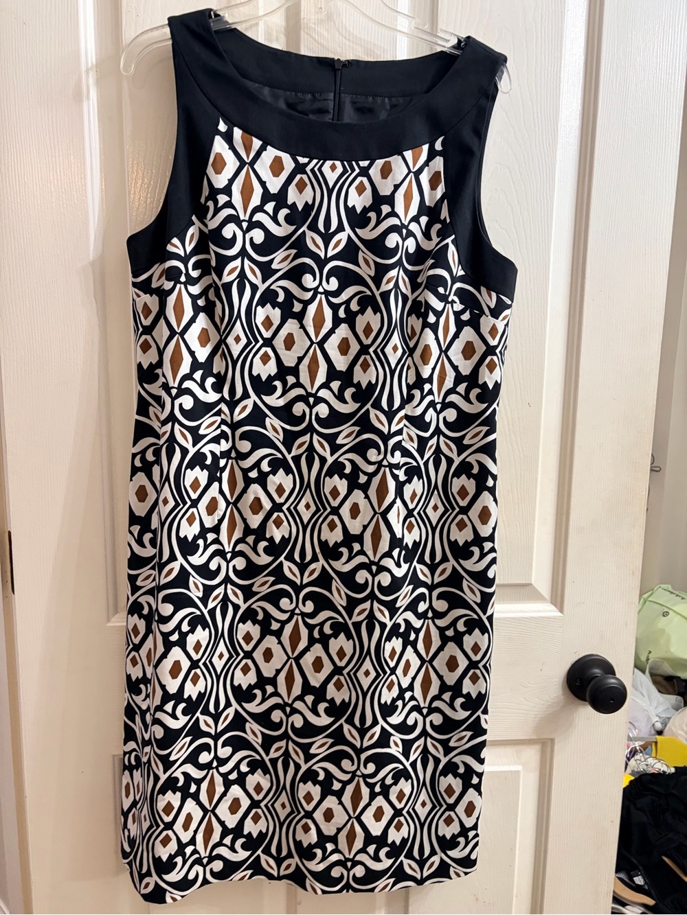 Talbots Black, White & Brown Geometric Sleeveless Dress